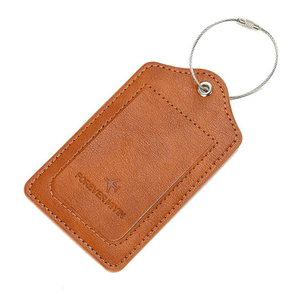 PU leather luggage tag with anti loss wire rope loop and built-in privacy protection cover, suitable for luggage and travel bags